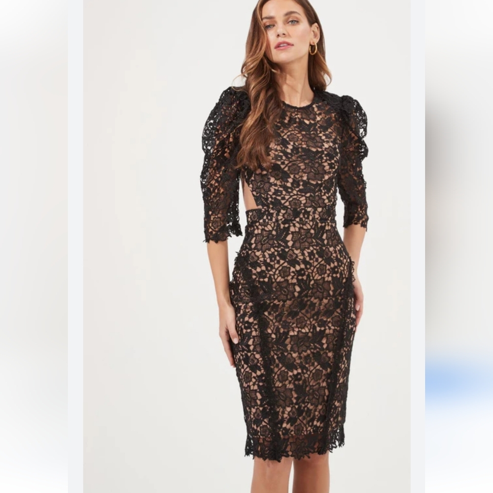 Astr The Label Calloway Cutout Dress - Black Lace/ Nude |Size Medium | NWT